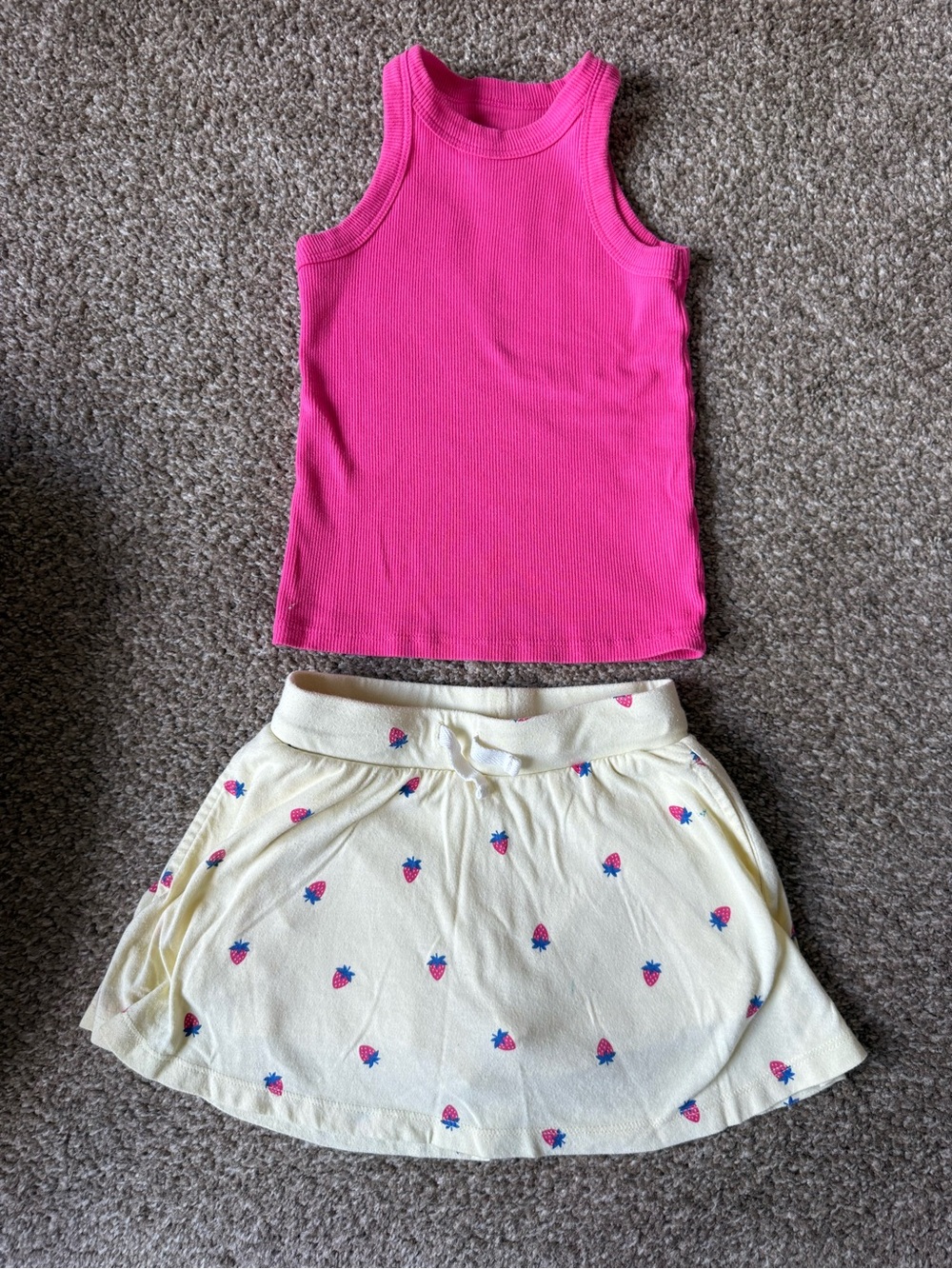 Girls Hot Pink Ribbed Tank with Strawberry Print Skirt Set - Picture 2 of 7